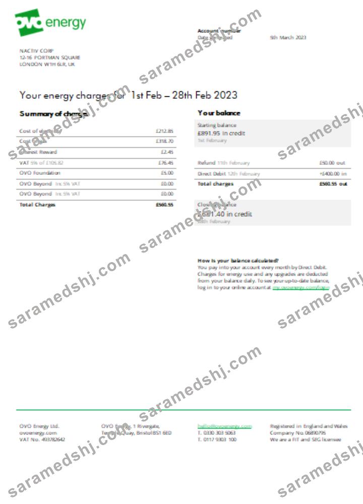 Ovo Energy electricity business bill,  SCR